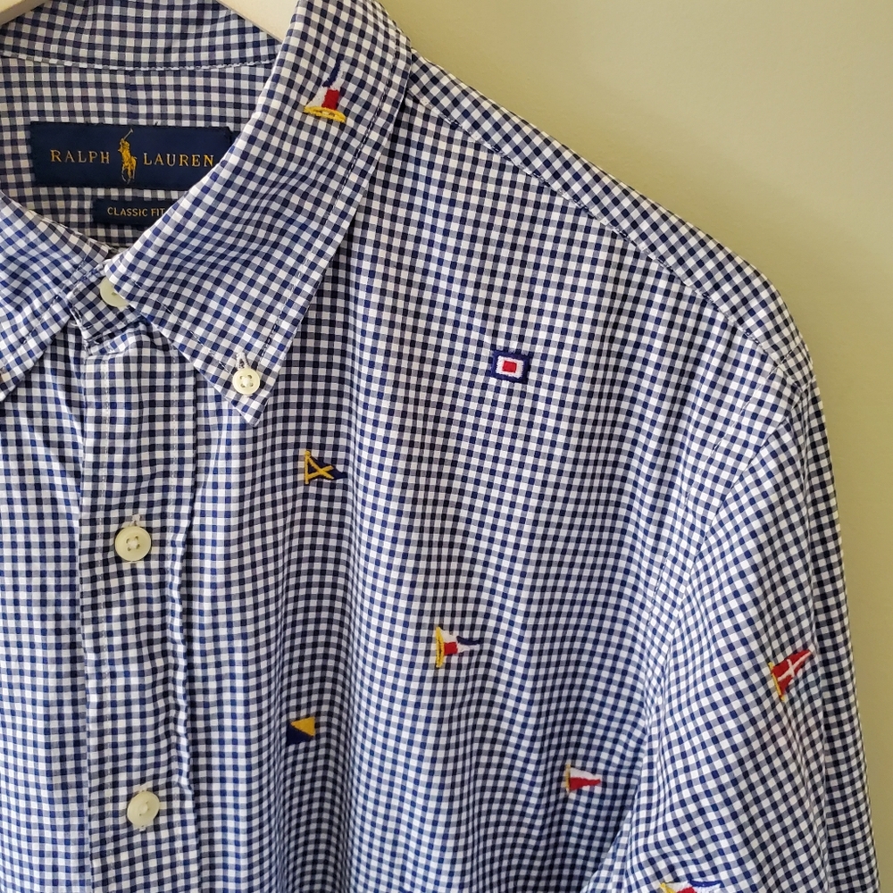 Ralph Lauren L Classic Fit Check Gingham Flags Nautical Old Money Button Shirt - Picture 7 of 10